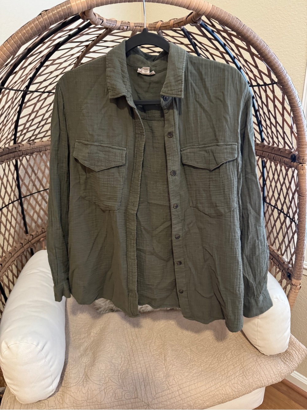 A.N.A. Olive Green Button Down Cotton Shirt